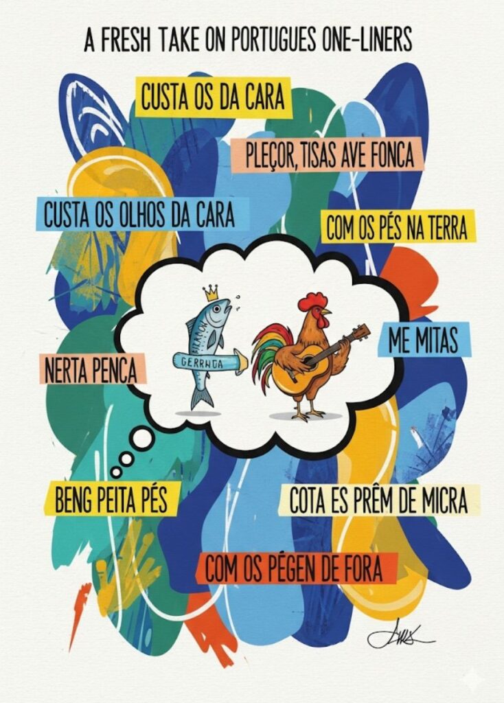 Fresh and witty Portuguese one-liners that deliver quick laughs and clever humor in a playful, memorable way.