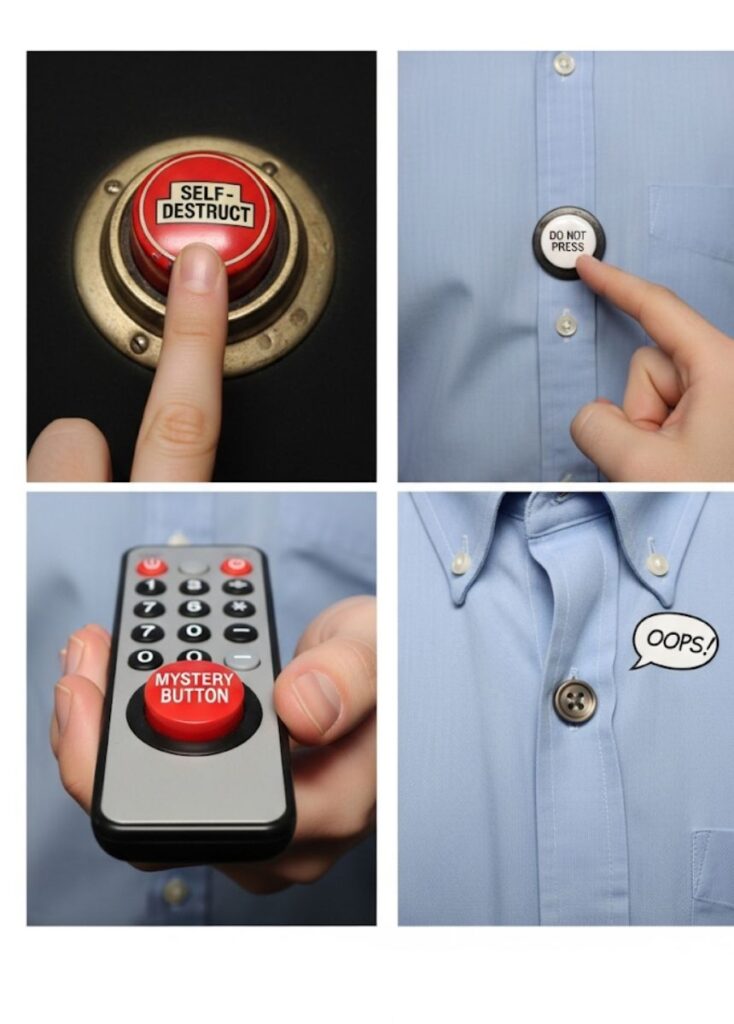 A collection of short and sweet button humor perfect for quick laughs and lighthearted social media snaps.