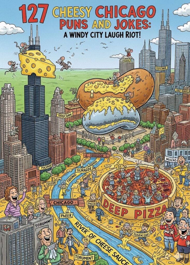 A collection of Chicago-themed puns and jokes, featuring witty humor, clever wordplay, and playful references to the Windy City.