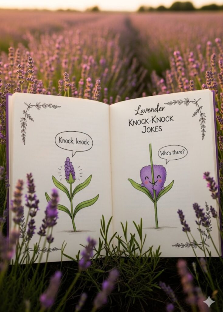 A collection of delightful lavender-themed knock-knock jokes, featuring playful humor, clever wordplay, and charming floral-inspired laughs.