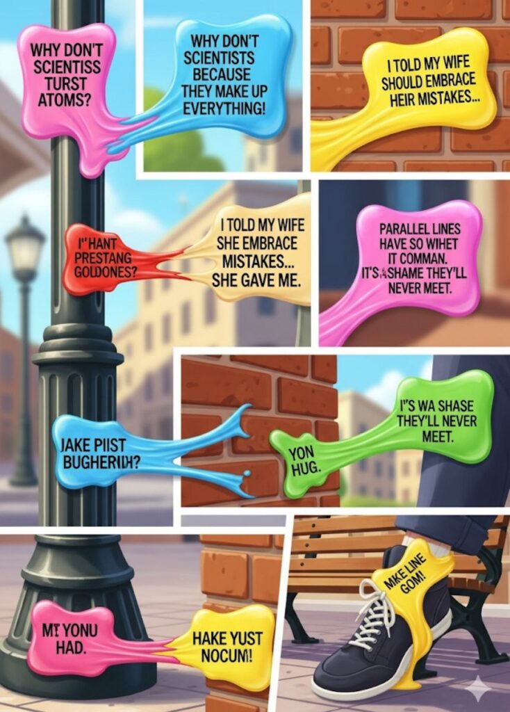 Clever and funny one-liners that stick like gum, guaranteed to make you smile and leave a lasting impression.