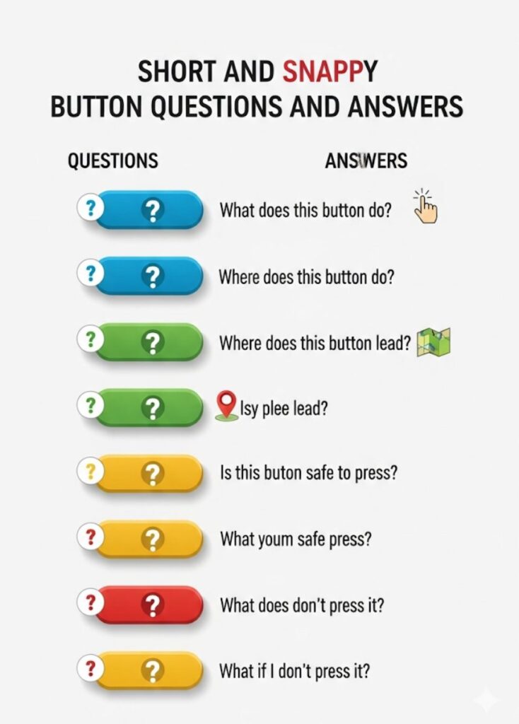 Short and snappy button-themed questions and answers that bring quick laughs and playful humor.