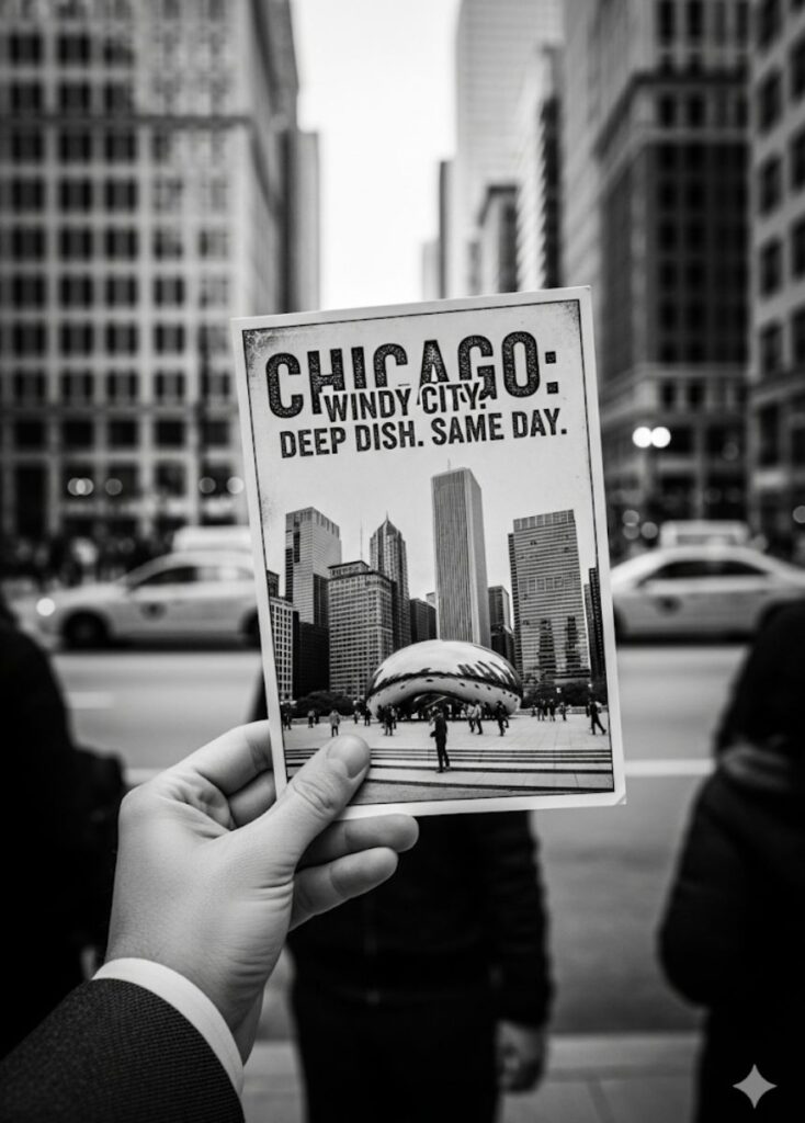 A collection of short and sweet Chicago-themed one-liners, featuring witty humor, clever wordplay, and playful references to the Windy City."