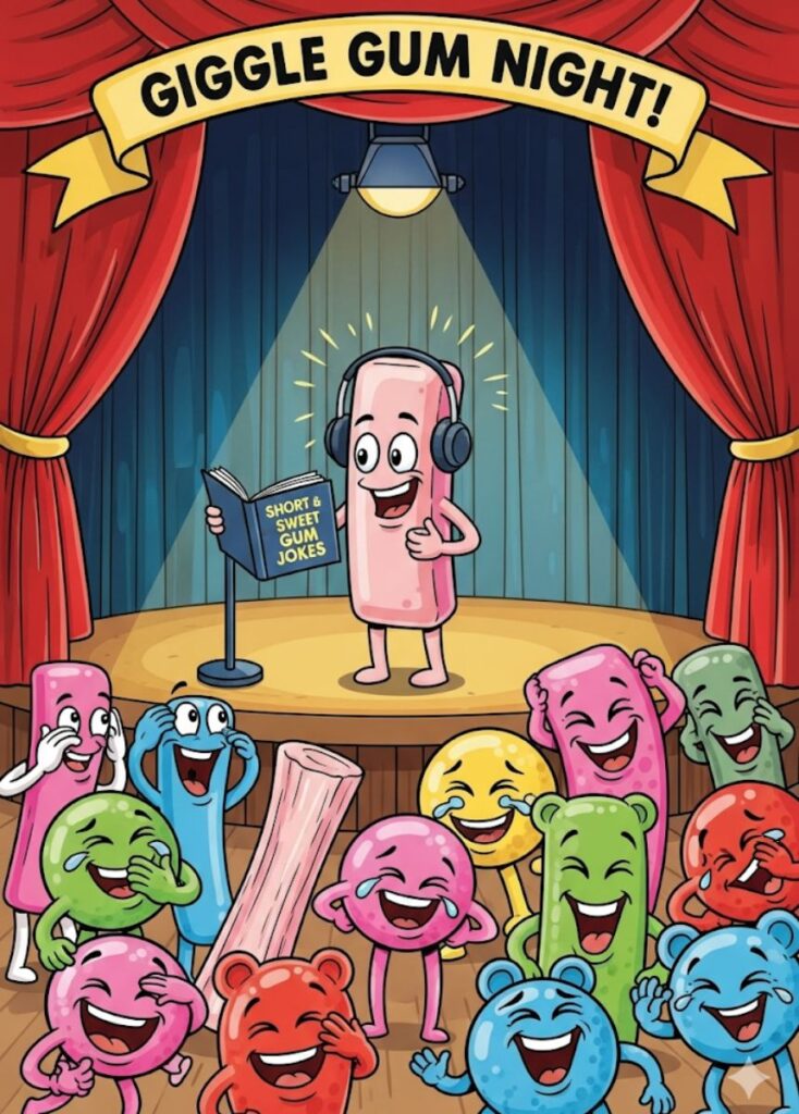 Short and sweet gum jokes that deliver quick laughs and playful humor in every bite-sized punchline.