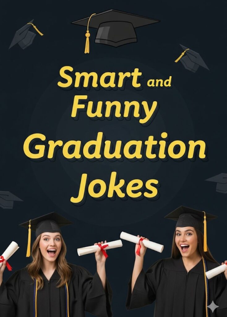 "Graduation cap and diploma with a playful smiley, representing smart and funny graduation jokes to celebrate the big achievement.