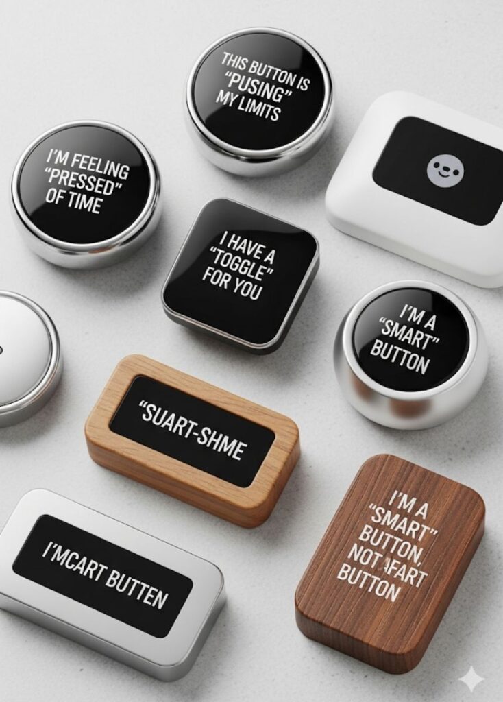 Smart button jokes and puns captions perfect for adding clever humor to your social media posts."