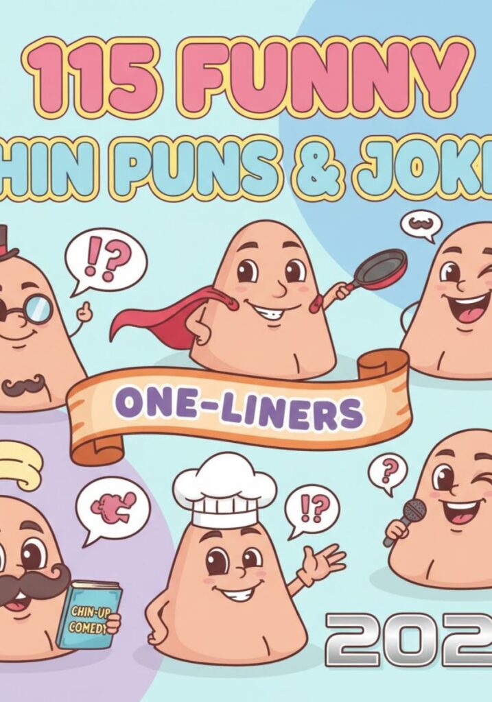 A collection of 115 funny chin puns and one-liner jokes (2025) packed with clever wordplay and hilarious humor about chins and facial expressions.