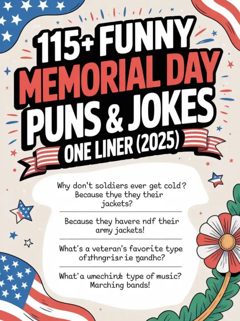 "Celebrate Memorial Day with 115+ funny puns, jokes, and one-liners perfect for family, friends, and social laughs!"