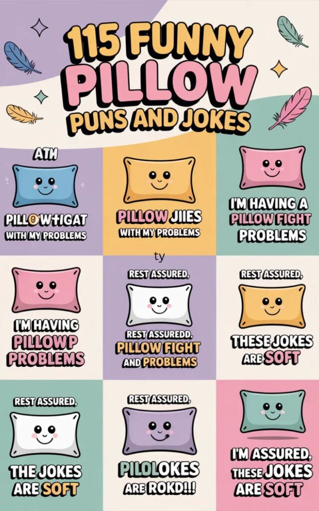 Laugh out loud with 115 funny pillow puns and one-liner jokes about sleep, comfort, and bedtime, perfect for social media humor and cozy laughs in 2025.