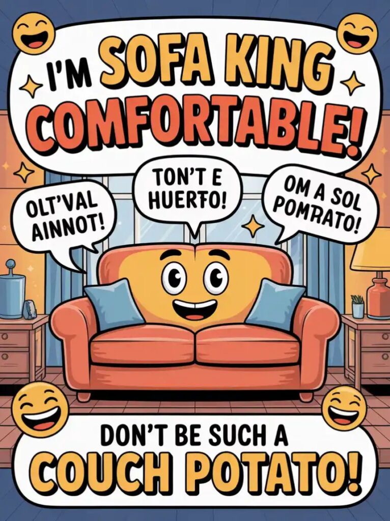"Collection of 140 funny couch puns and one-liner jokes for 2025, featuring clever furniture humor and sharable laughs for home and friends