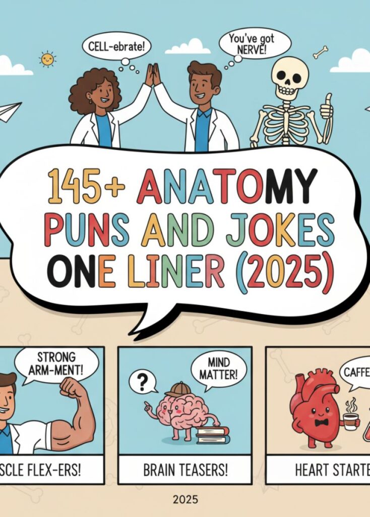 A collection of 145 anatomy-themed puns and one-liner jokes, featuring clever wordplay, playful humor, and lighthearted laughs for readers to enjoy