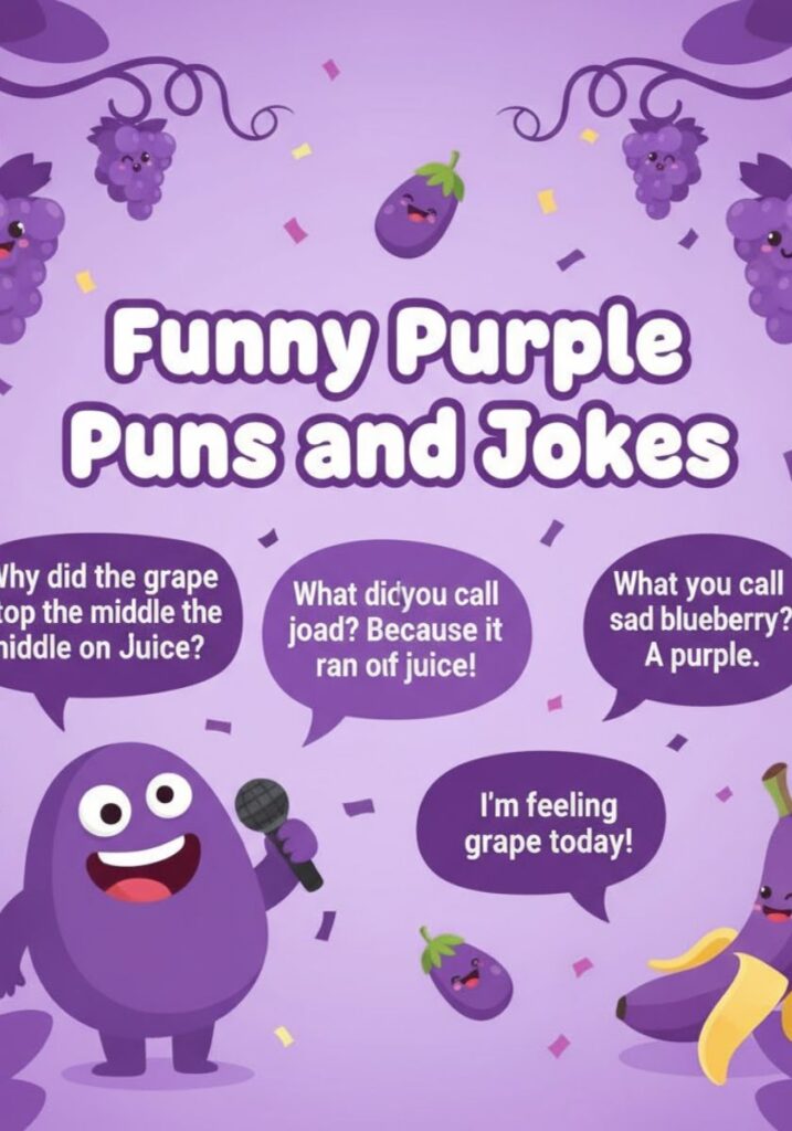 A colorful collection of 145 funny purple puns and one-liner jokes for 2025
