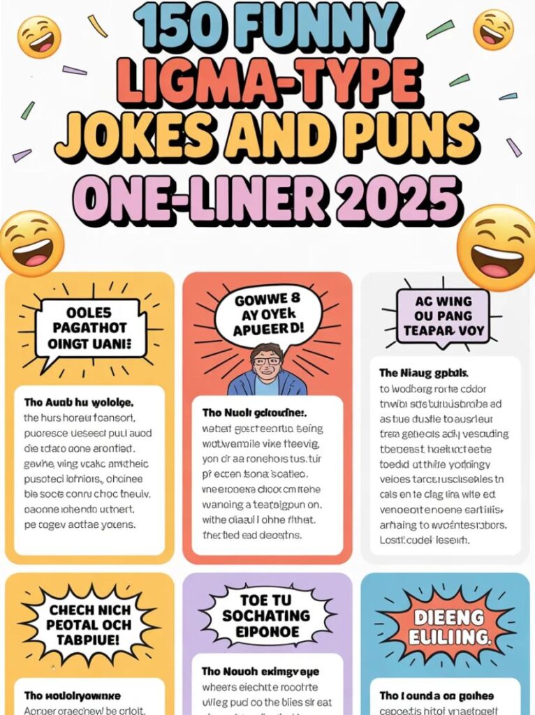 A laughing cartoon character with a playful expression, representing 150 funny Ligma-type jokes