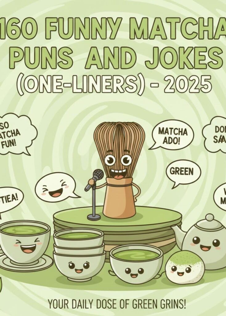 "160 funny matcha puns and one-liner jokes 2025 – sip laughter with clever green tea humor"