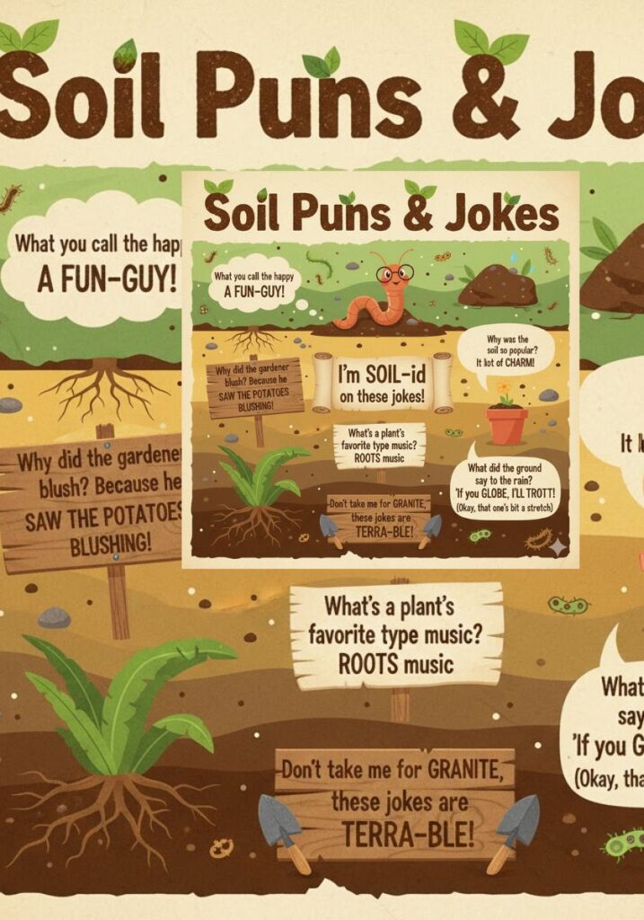 "Collection of 160 funny soil puns and one-liner jokes for 2025, featuring clever gardening and dirt humor perfect for plant lovers."