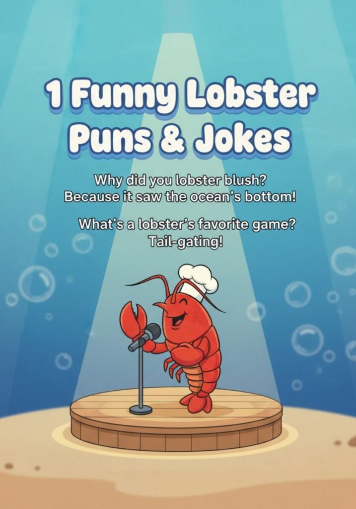 "Collection of 165 funny lobster puns and one-liner jokes for 2025, featuring clever seafood humor perfect for sharing laughs with friends."