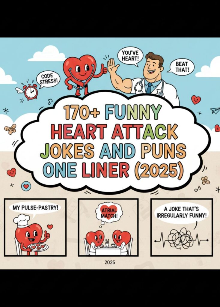 A collection of 170 funny heart attack-themed jokes and one-liners for 2025, featuring playful humor, clever wordplay, and lighthearted laughs."