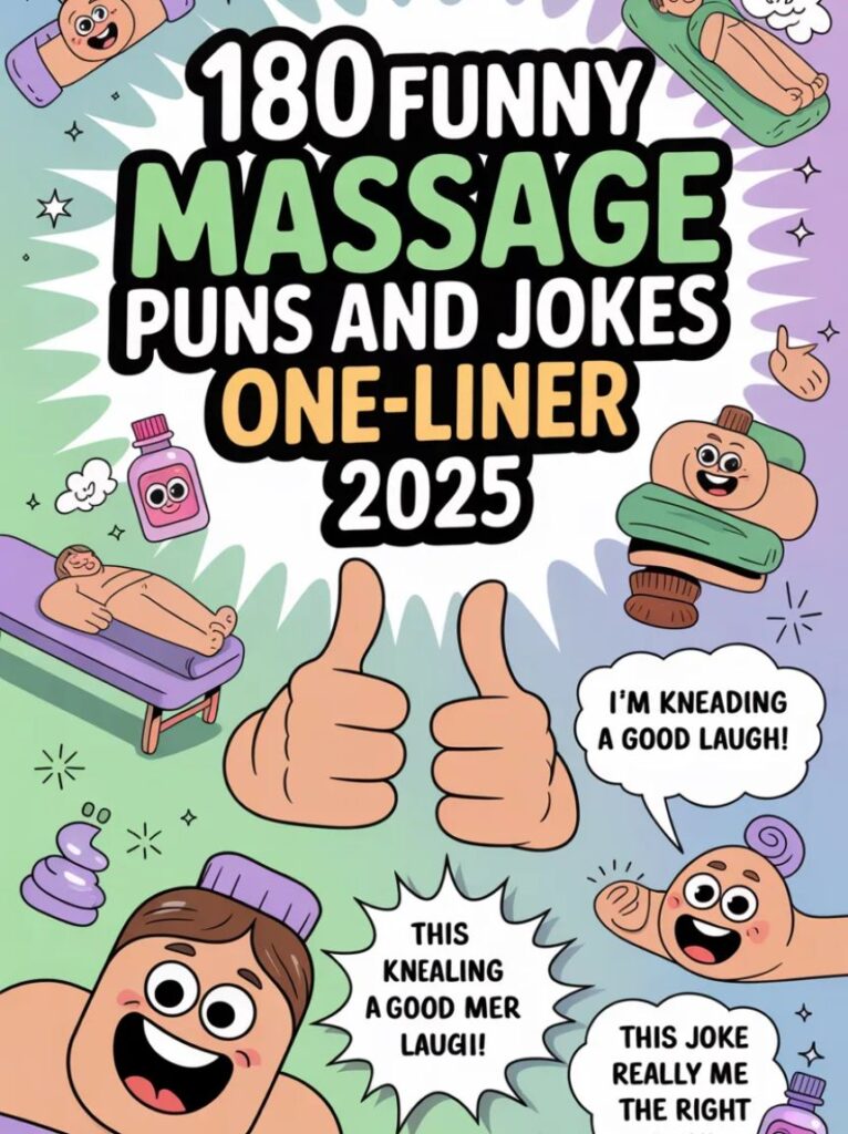 Laugh and relax with 180 funny massage puns and one-liner jokes about spas, relaxation, and good vibes, perfect for social media humor and smiles in 2025.