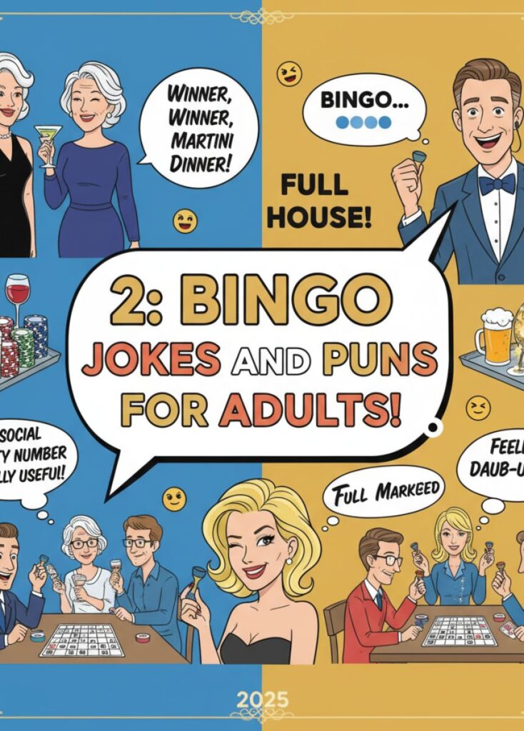 A collection of adult-friendly bingo jokes and puns, featuring playful humor, clever wordplay, and lighthearted laughs tailored for grown-up readers