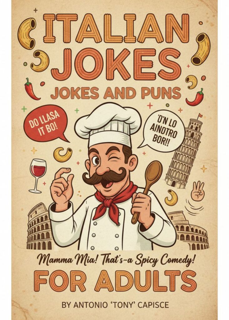 A collection of two adult-friendly Italian jokes and puns, featuring playful humor, clever wordplay, and lighthearted laughs tailored for mature readers."