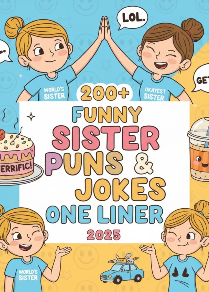 A collection of 200 funny sister-themed puns and one-liner jokes for 2025, featuring playful humor, clever wordplay, and lighthearted laughs."