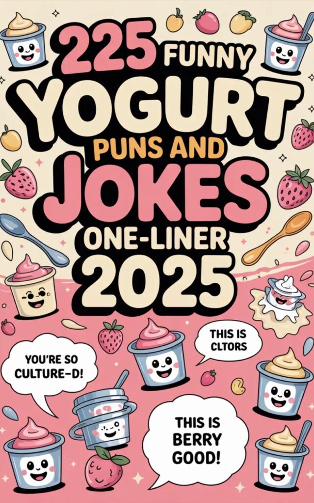 Laugh out loud with 225 funny yogurt puns and one-liner jokes about snacks, desserts, and creamy treats, perfect for social media humor