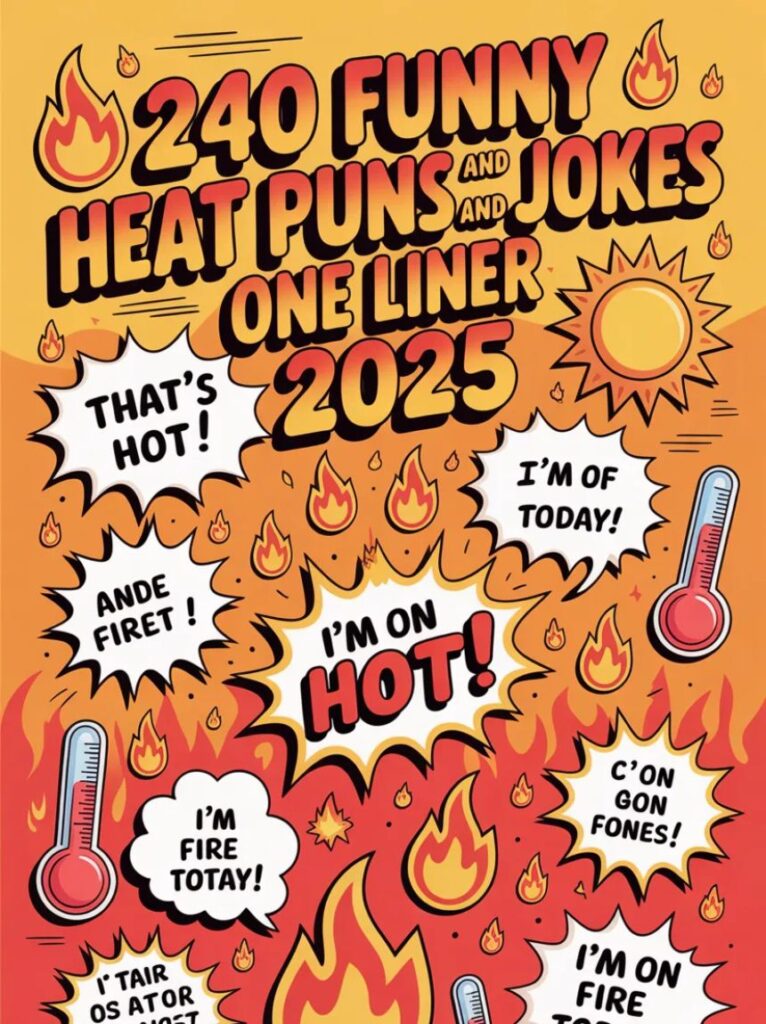 A cheerful cartoon sun shining brightly and laughing, representing 240 funny heat puns and one-liner jokes for 2025.