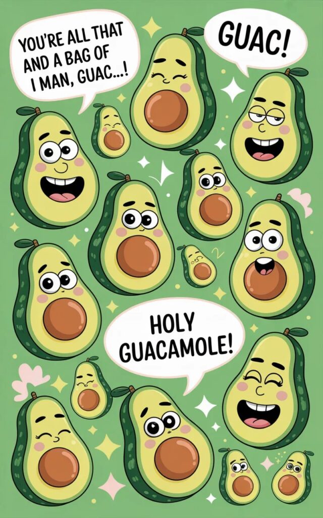 Laugh out loud with 270 funny avocado puns and one-liner jokes about guacamole, toast, and healthy eats, perfect for social media humor and foodie laughs in 2025.