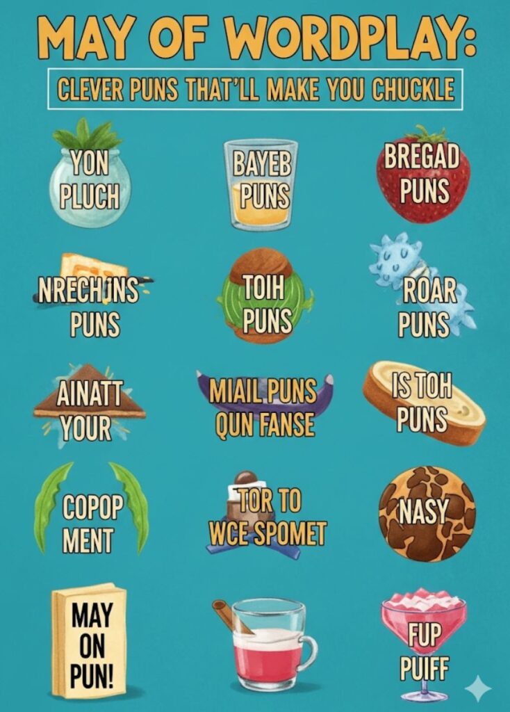 "A collection of clever May-themed puns designed to make you chuckle, featuring witty wordplay, playful humor, and lighthearted fun for readers.