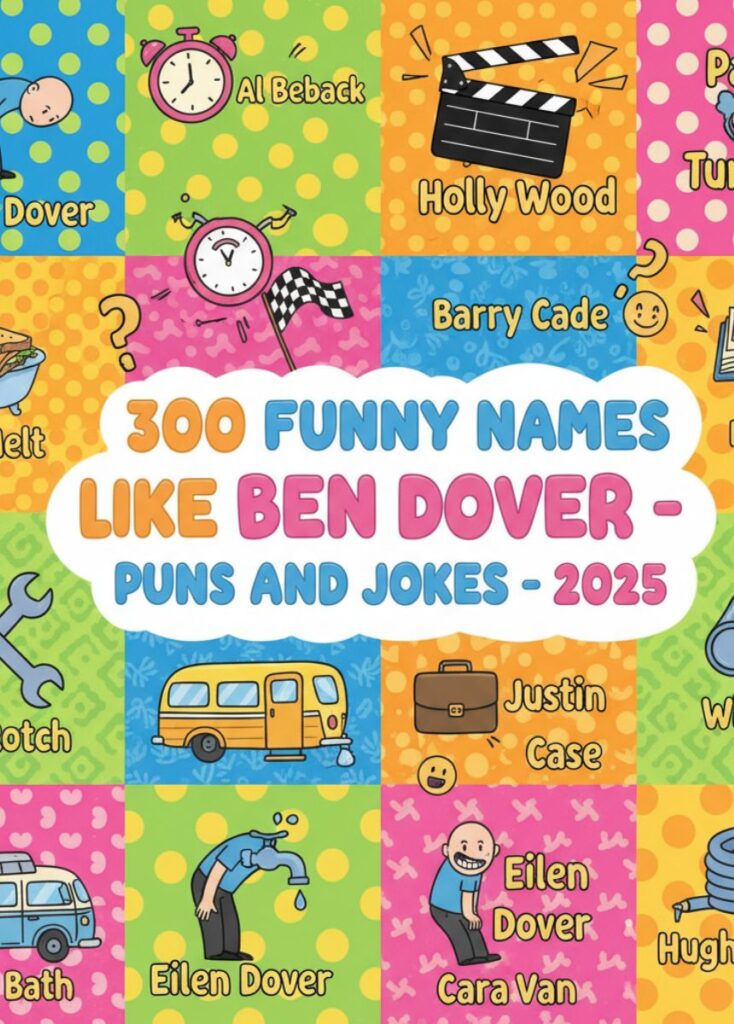 A collection of 300 funny name-themed puns and jokes like Ben Dover for 2025, featuring playful humor, clever wordplay, and lighthearted laughs."