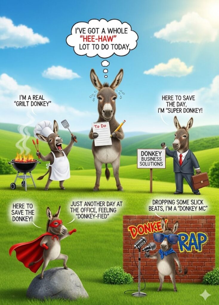 A collection of donkey-themed puns designed to make you laugh harder, featuring clever wordplay, playful humor, and lighthearted jokes for readers."