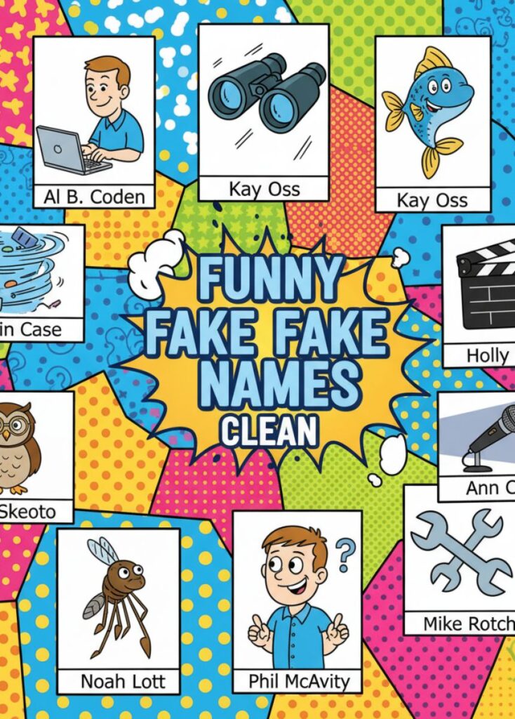 A collection of clean, funny fake names, featuring playful humor, clever wordplay, and lighthearted laughs suitable for all audiences."