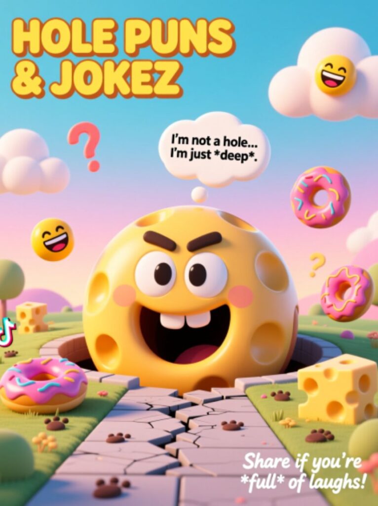 A cartoon hole surrounded by laughing emojis and social media icons, representing funny hole puns and jokes shared on Reddit and other social platforms.