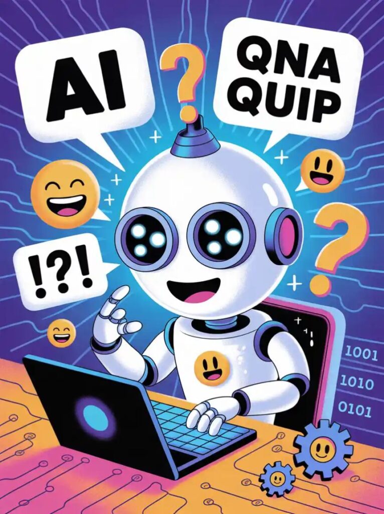 "Funny AI Q&A jokes and puns with clever quips and one-liners about artificial intelligence, robots, and tech humor for online laughs."