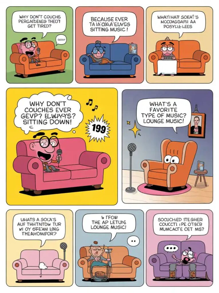 "Best couch jokes featuring funny one-liners, clever puns, and furniture humor perfect for sharing laughs at home or on social media."