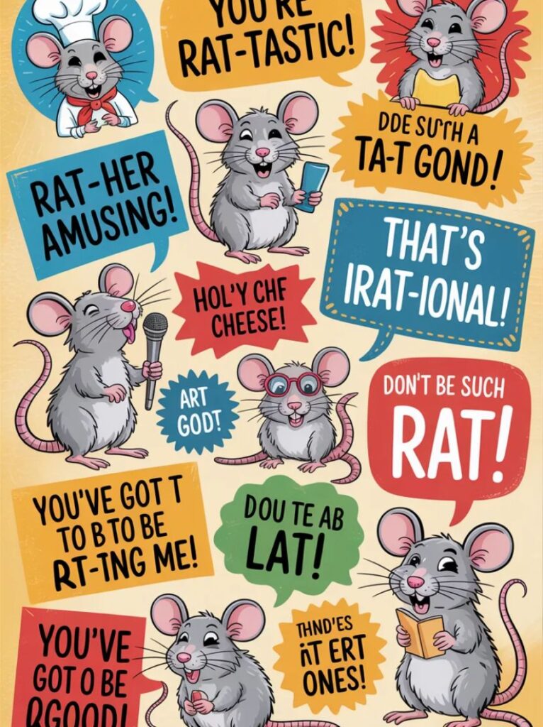 A cute cartoon rat laughing and holding cheese, representing funny rat puns and jokes that bring smiles to all ages.