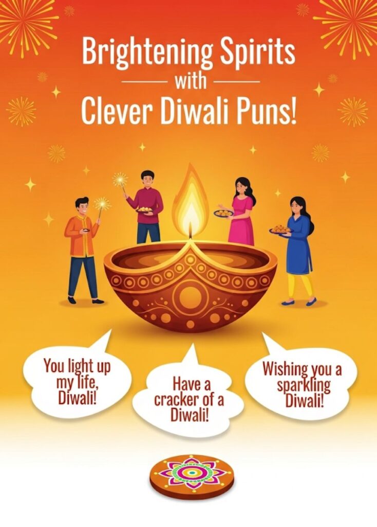 A collection of clever Diwali puns that brighten spirits, featuring witty wordplay, playful humor, and festive jokes perfect for spreading joy.