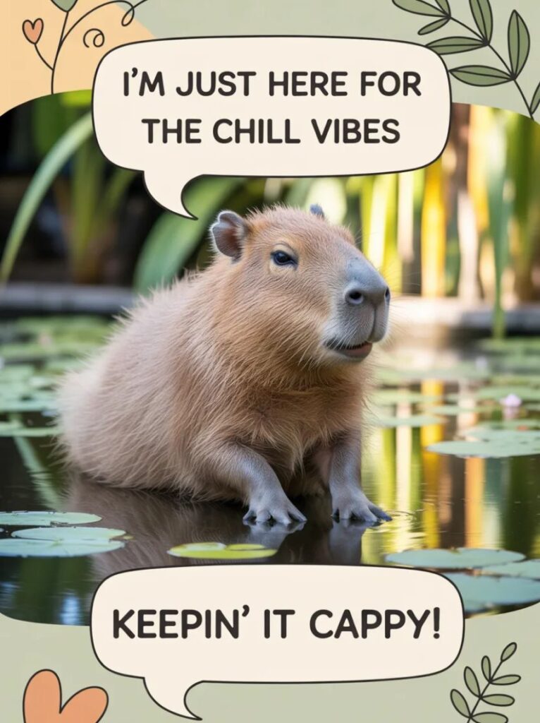 A cute capybara posing with a playful expression, perfect for sharing fun and witty capybara puns on Instagram.