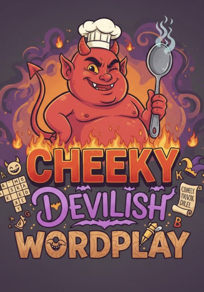 Cheeky devilish wordplay with clever puns and funny one-liners, perfect for adding humor and wit to social media posts."