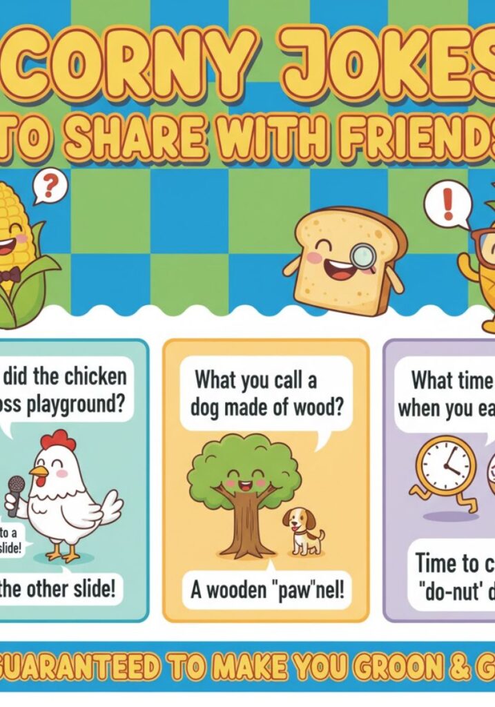 Funny and corny jokes to share with friends, featuring playful one-liners and puns that spark laughter and lighten the mood."
