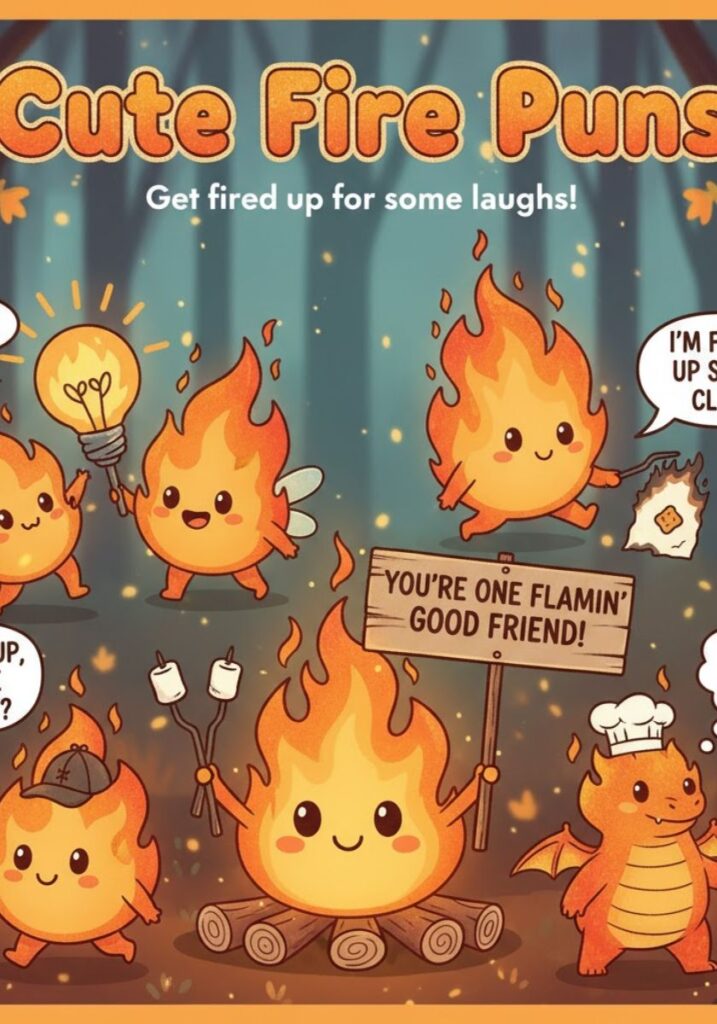 A collection of cute fire puns featuring adorable, warm, and playful wordplay that adds a spark of sweetness to your day.