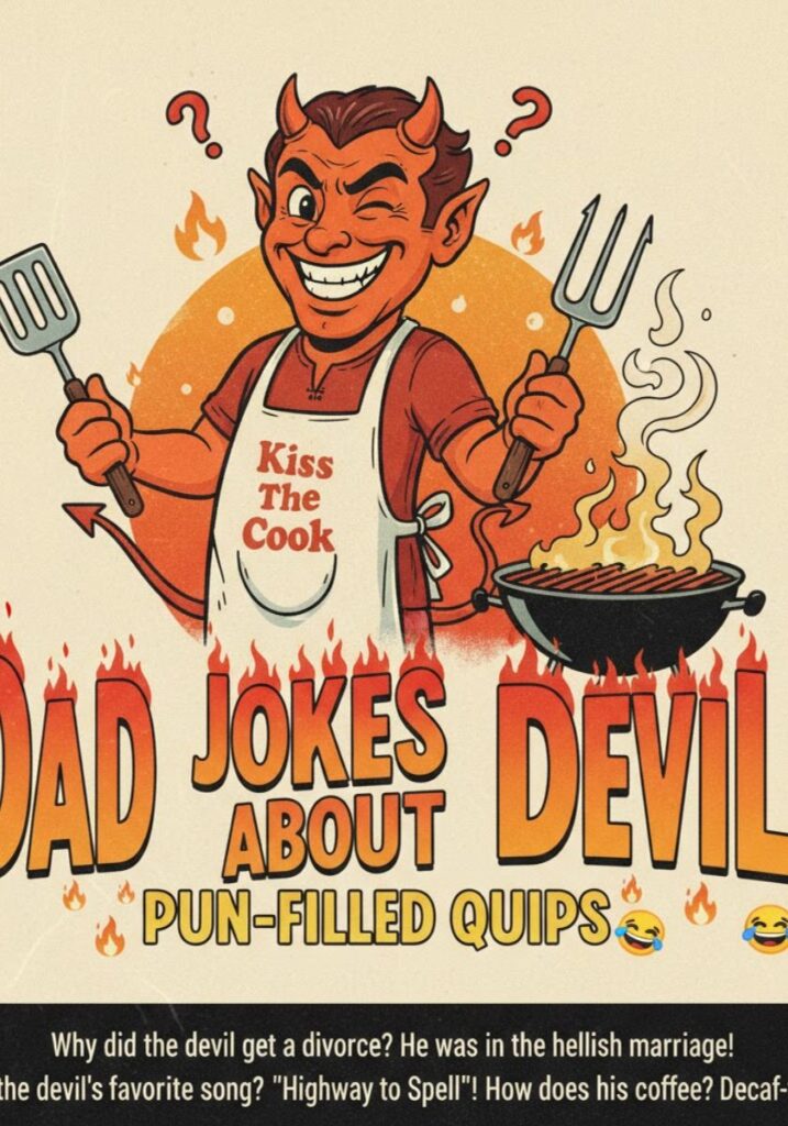 Dad jokes about the devil with pun-filled quips and funny one-liners, perfect for light-hearted humor and sharing laughs with friends."