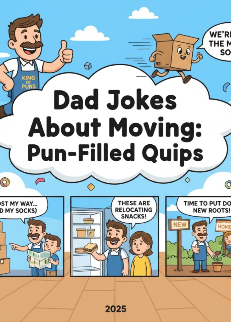 A collection of funny moving-themed one-liner jokes, featuring short, playful humor, clever wordplay, and lighthearted laughs perfect for quick entertainment.
