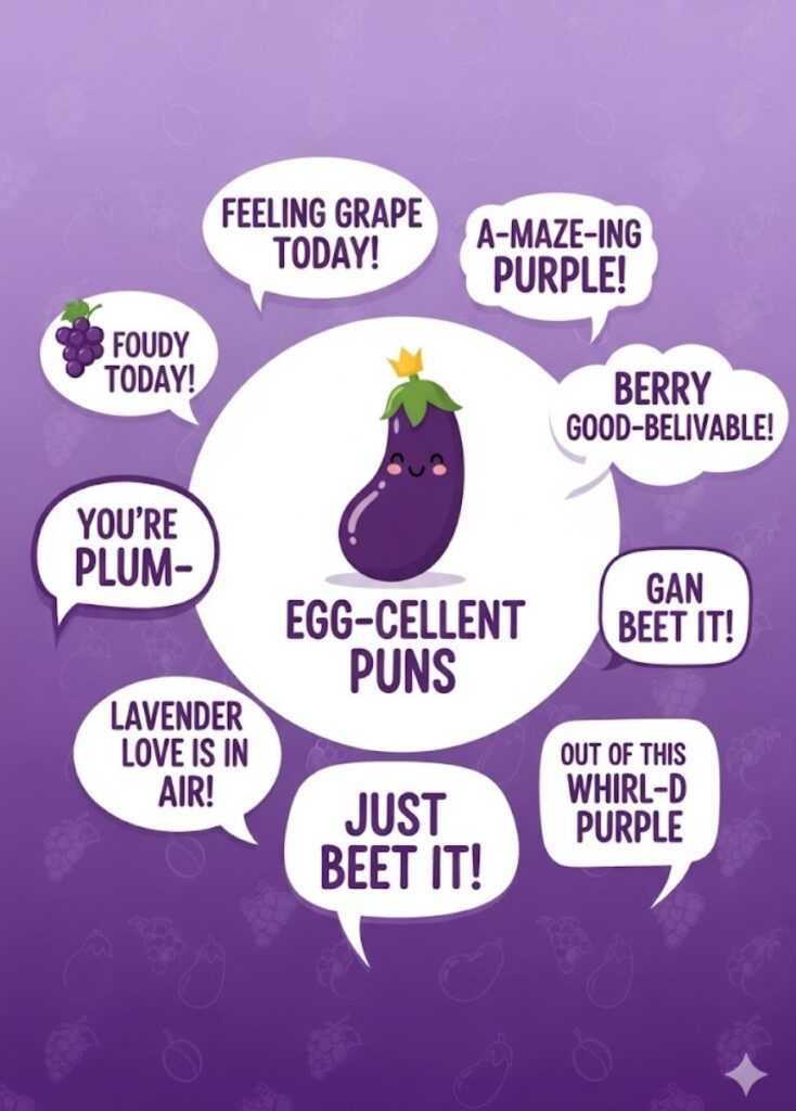 A collection of delightful purple-themed puns perfect for social media, featuring witty wordplay, playful humor, and shareable, entertaining content.