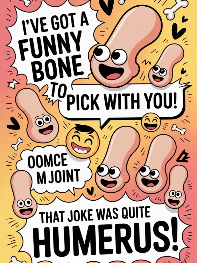 A trendy meme-style image featuring clever elbow puns and jokes made for Reddit and social media