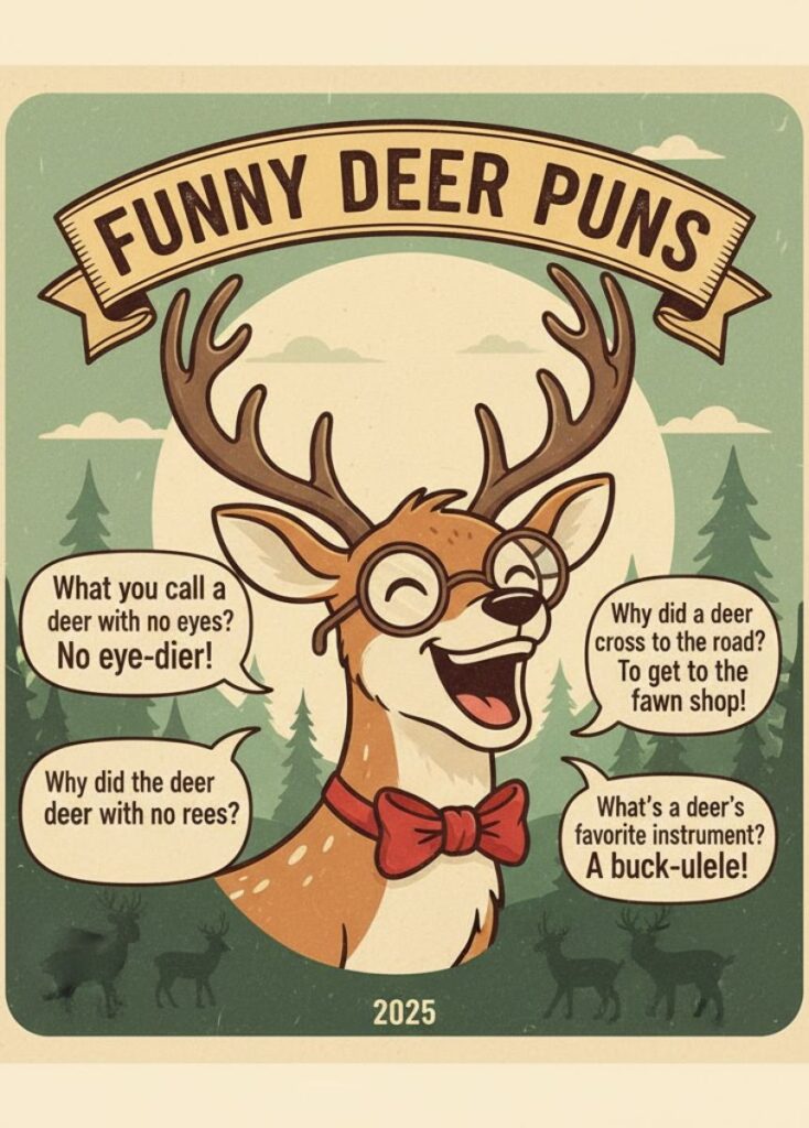 "Funny deer puns – clever and hilarious one-liners about deer and wildlife"