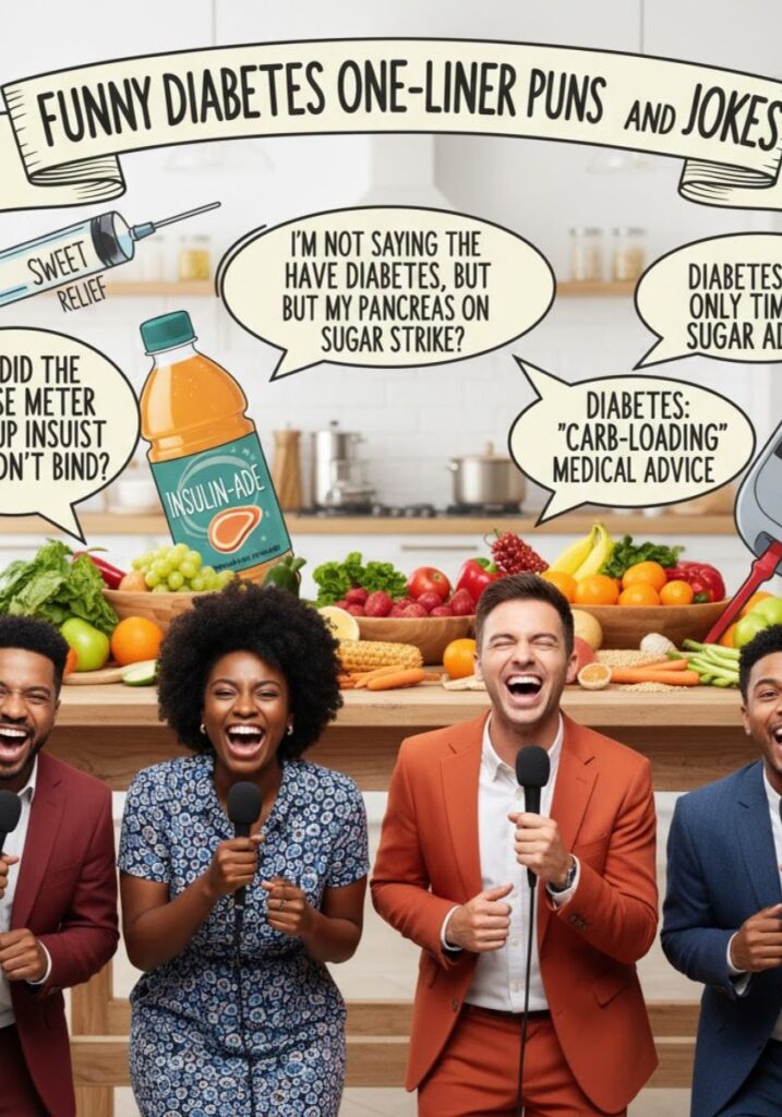 Funny diabetes one-liner puns and jokes, featuring clever wordplay and light-hearted humor perfect for sharing laughs online or with friends.