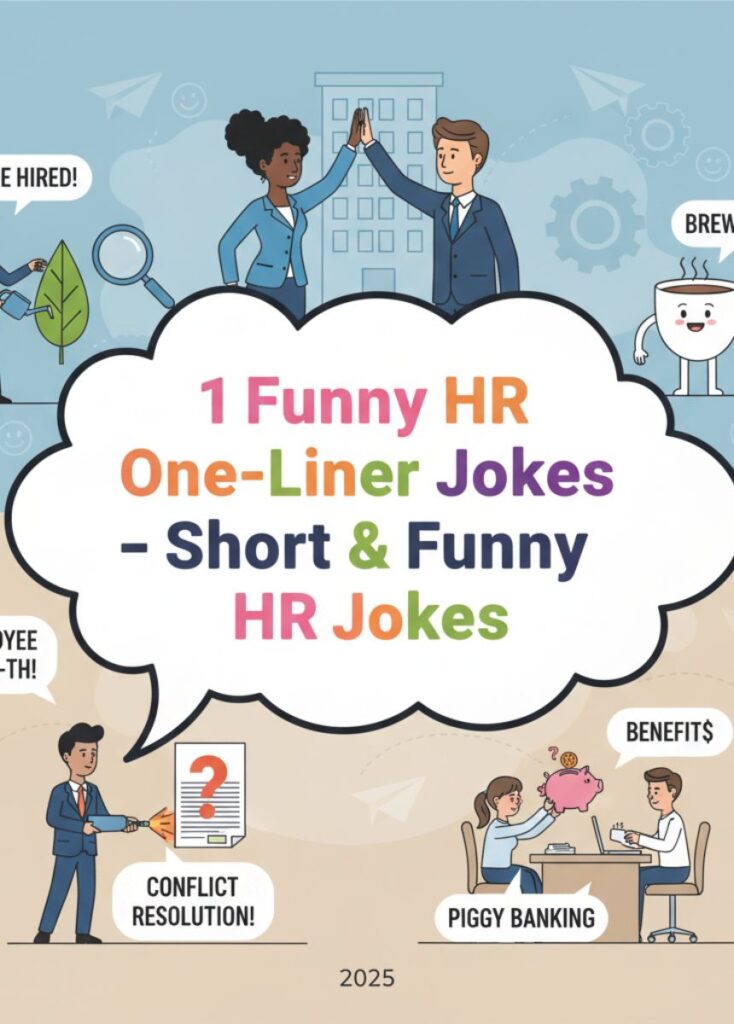 A collection of funny HR-themed one-liner jokes, featuring short, playful humor, clever wordplay, and lighthearted laughs perfect for workplace entertainment