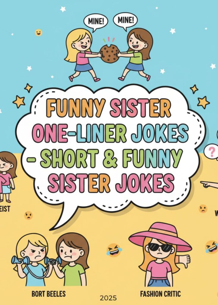A collection of funny sister-themed one-liner jokes, featuring short, playful humor, clever wordplay, and lighthearted laughs perfect for quick entertainment