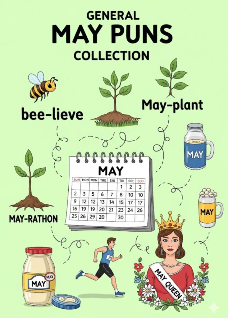 A general collection of May-themed puns, featuring playful humor, clever wordplay, and lighthearted jokes to brighten the month for readers.